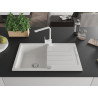 Mexen Bruno granite kitchen sink 1-bowl with drainer and Rita kitchen faucet, white - 6513-20-670300-20