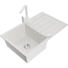 Mexen Bruno granite kitchen sink 1-bowl with drainer and Rita kitchen faucet, white - 6513-20-670300-20