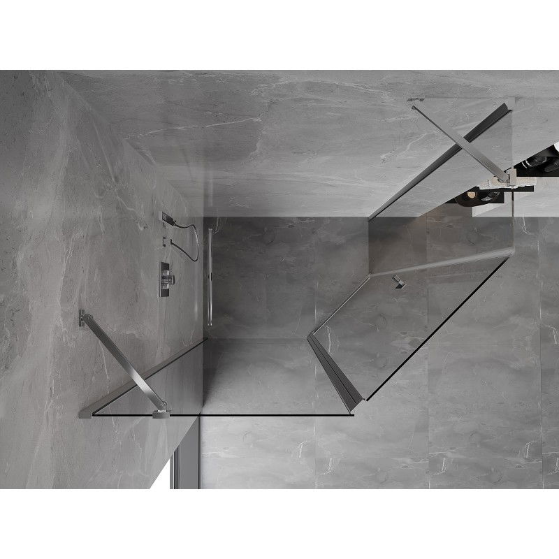 Mexen Mist pentagonal asymmetric shower cabin with pivot door 90 x 80 cm, transparent, chrome - 8A8-090-080-01-00