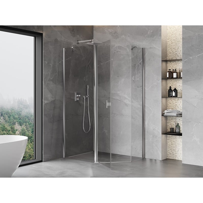 Mexen Mist Asymmetrical Pentagonal Shower Enclosure Swing 100 x 80 cm, Transparent, Chrome - 8A8-100-080-01-00