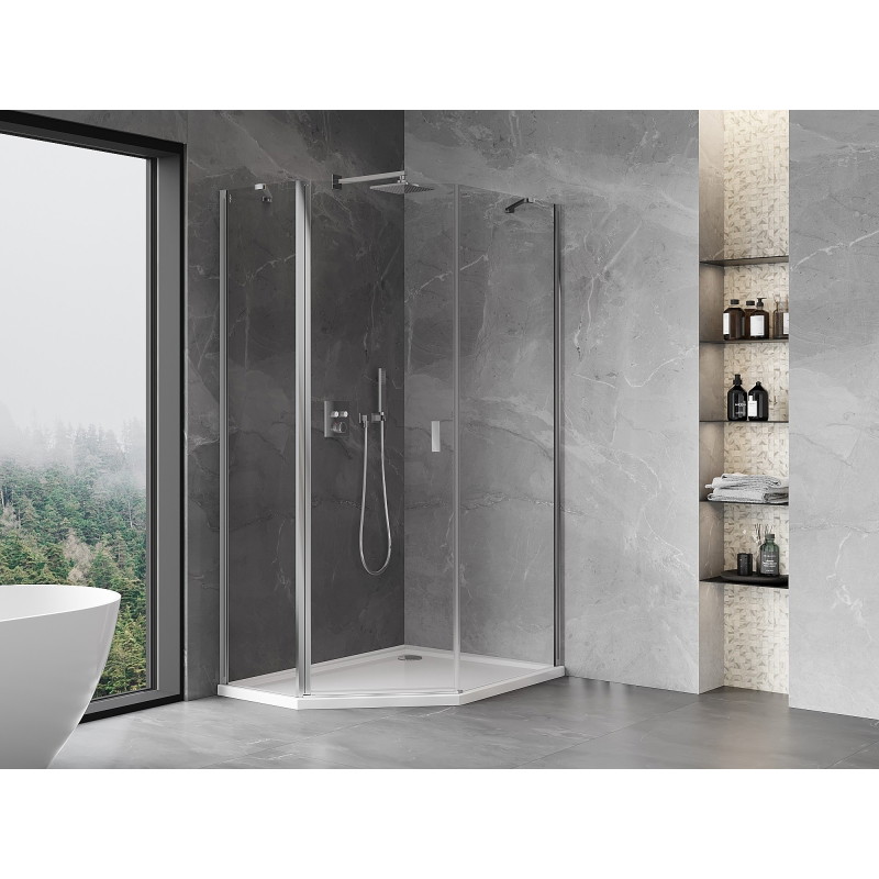 Mexen Mist asymmetric pentagonal shower cabin with hinged doors 90 x 100 cm, transparent, chrome - 8A8-090-100-01-00