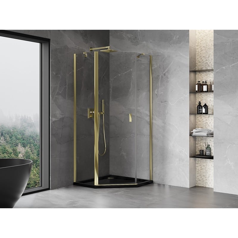 Mexen Mist Pentagonal Shower Enclosure with Swing Door 80 x 80 cm, Transparent, Gold - 8A8-080-080-50-00