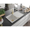 Mexen Bruno granite sink 1-bowl with drainer and kitchen faucet Rita, white - 6513-20-670300-50