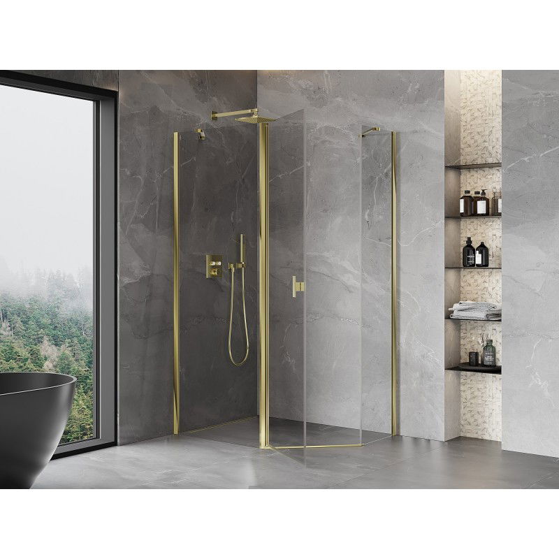 Mexen Mist asymmetrical pentagonal shower enclosure with hinged doors 90 x 80 cm, transparent, gold - 8A8-090-080-50-00