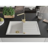 Mexen Bruno granite sink 1-bowl with drainer and kitchen faucet Rita, white - 6513-20-670300-50