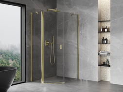 Mexen Mist asymmetrical pentagonal shower cabin 80 x 100 cm, transparent, gold - 8A8-080-100-50-00