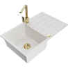 Mexen Bruno granite sink 1-bowl with drainer and kitchen faucet Rita, white - 6513-20-670300-50