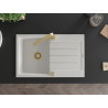 Mexen Bruno granite sink single-bowl with drainer and kitchen faucet Rita, white - 6513-20-670300-50