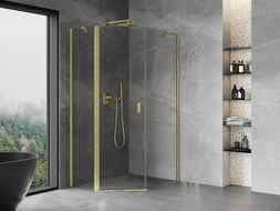 Mexen Mist asymmetric pentagonal shower cabin with hinged doors 80 x 100 cm, transparent, brushed gold - 8A8-080-100-55-00