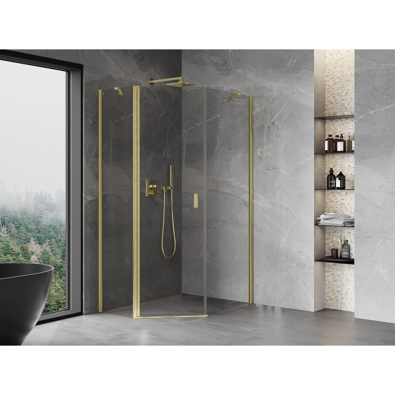 Mexen Mist asymmetrical pentagonal shower enclosure 90 x 100 cm, transparent, brushed gold - 8A8-090-100-55-00