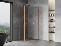 Mexen Mist pentagonal pivot shower cabin 90 x 90 cm, transparent, brushed copper - 8A8-090-090-65-00