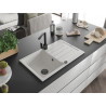 Mexen Bruno 1-compartment granite sink with drainer and Rita kitchen faucet, white - 6513-20-670300-70