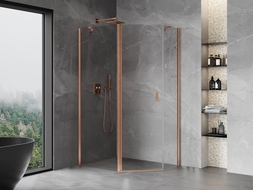 Mexen Mist asymmetric pentagonal hinged shower cabin 100 x 80 cm, transparent, brushed copper - 8A8-100-080-65-00