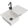 Mexen Bruno 1-compartment granite sink with drainer and Rita kitchen faucet, white - 6513-20-670300-70