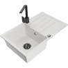 Mexen Bruno granite kitchen sink 1-bowl with drainer and Rita kitchen faucet, white - 6513-20-670300-70
