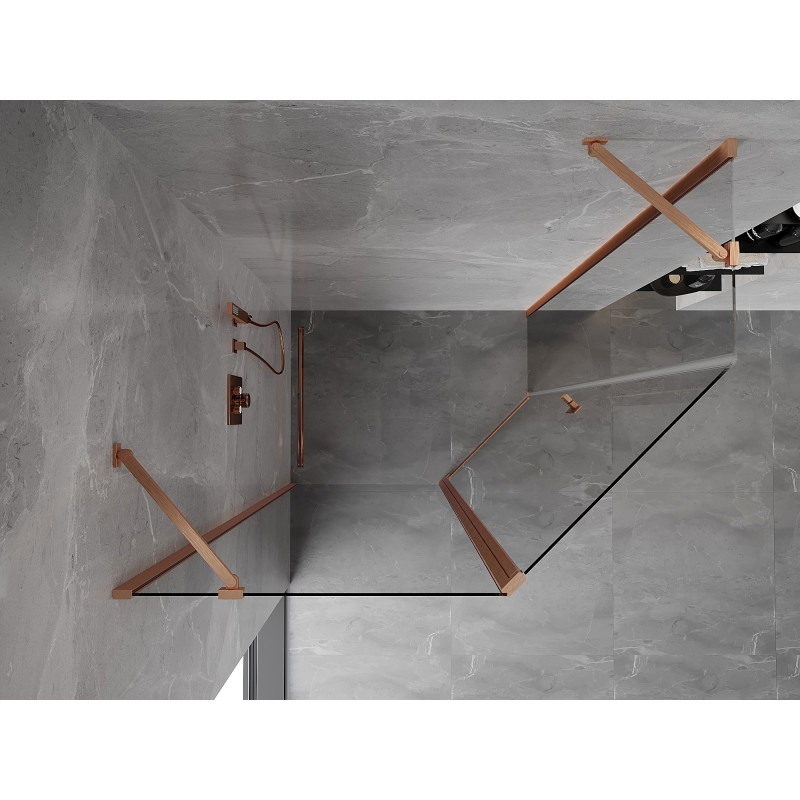Mexen Mist asymmetric pentagonal shower enclosure with pivot door 100 x 90 cm, transparent, brushed copper - 8A8-100-090-65-00