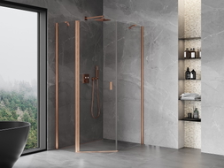 Mexen Mist asymmetric pentagonal shower cabin with hinged doors 80 x 90 cm, transparent, brushed copper - 8A8-080-090-65-00