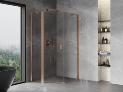 Mexen Mist asymmetrical pentagonal pivot shower enclosure 80 x 100 cm, transparent, brushed copper - 8A8-080-100-65-00