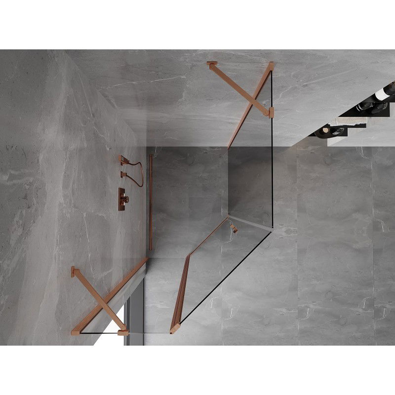 Mexen Mist asymmetrical pivot shower cabin pentagonal 90 x 100 cm, transparent, brushed copper - 8A8-090-100-65-00