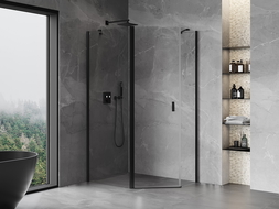 Mexen Mist asymmetrical pentagonal shower cabin with hinged door 100 x 80 cm, transparent, black - 8A8-100-080-70-00