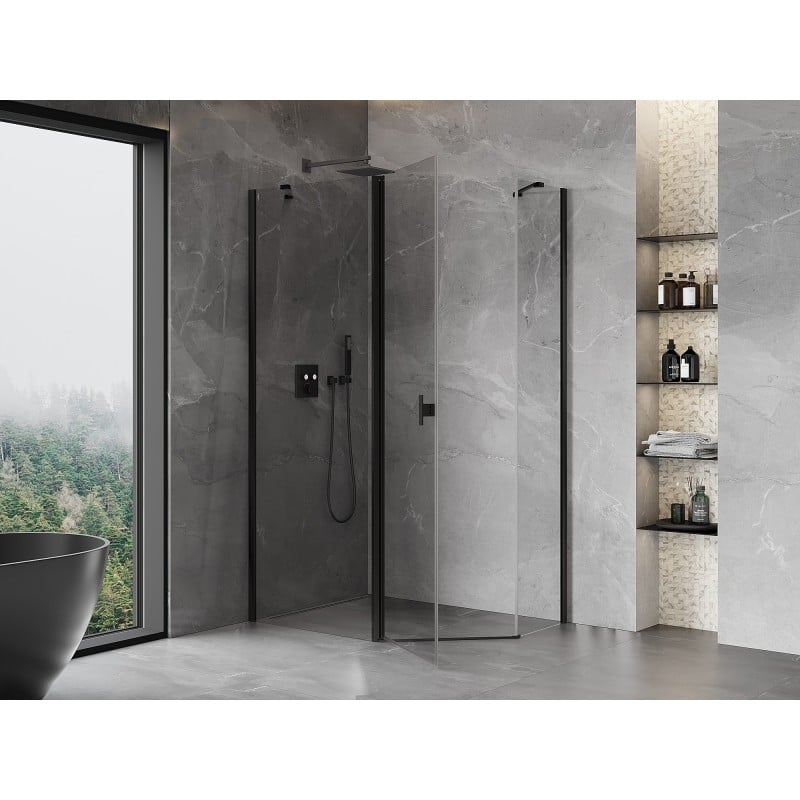 Mexen Mist asymmetrical pentagonal shower enclosure with hinged door 100 x 90 cm, transparent, black - 8A8-100-090-70-00