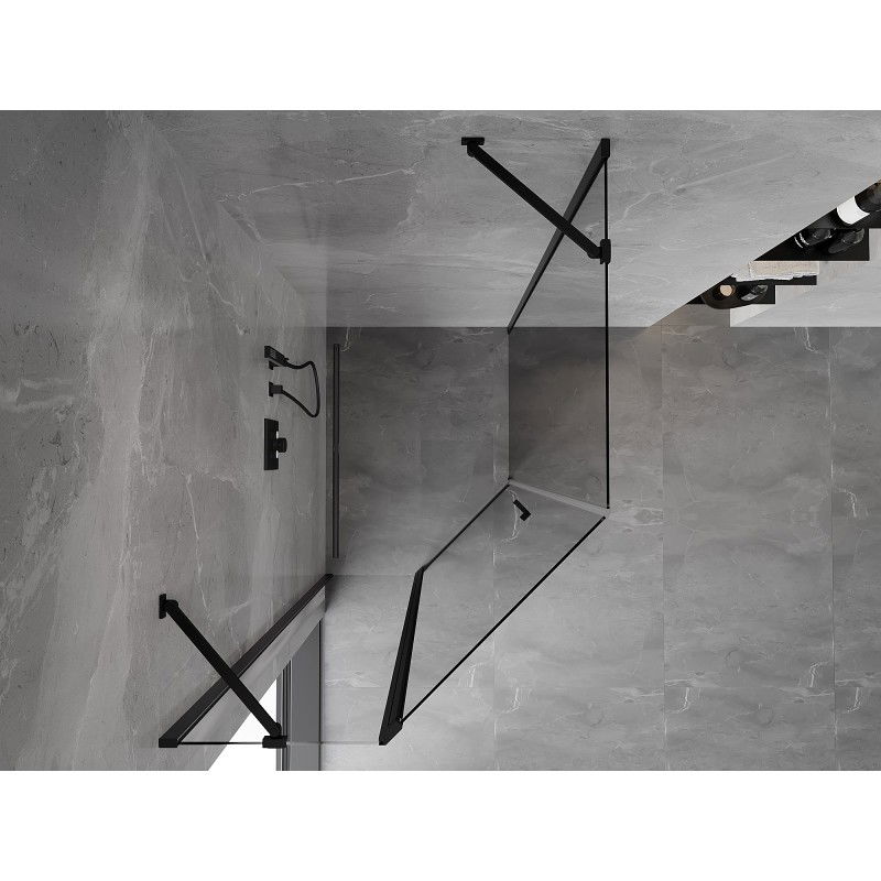 Mexen Mist Pentagonal Asymmetrical Pivot Shower Enclosure 80 x 100 cm, Transparent, Black - 8A8-080-100-70-00