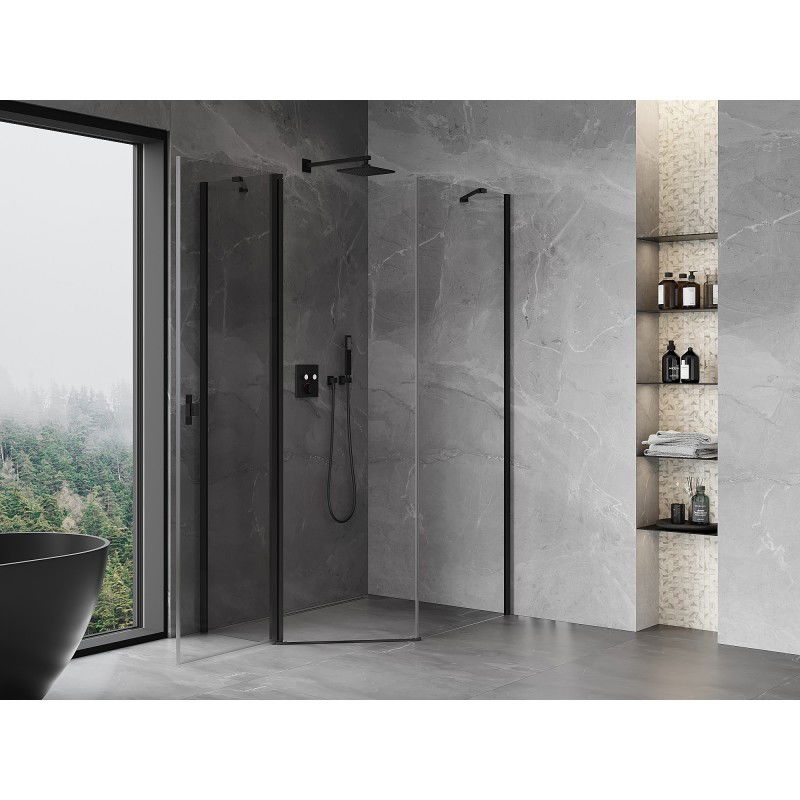 Mexen Mist Pentagonal Asymmetrical Pivot Shower Enclosure 80 x 100 cm, Transparent, Black - 8A8-080-100-70-00