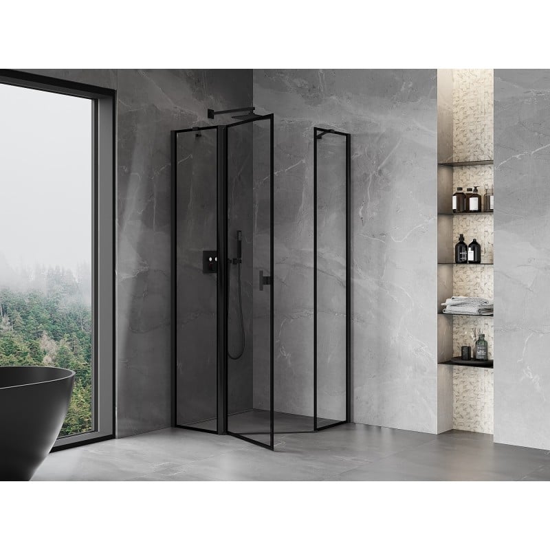 Mexen Mist pentagon shower enclosure, left hinged 90 x 90 cm, black frame, black - 8A8-090-090-70-70-L