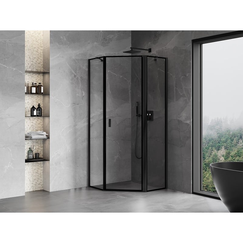 Mexen Mist five-sided shower enclosure, right-hand swing 80 x 80 cm, black frame, black - 8A8-080-080-70-70-P