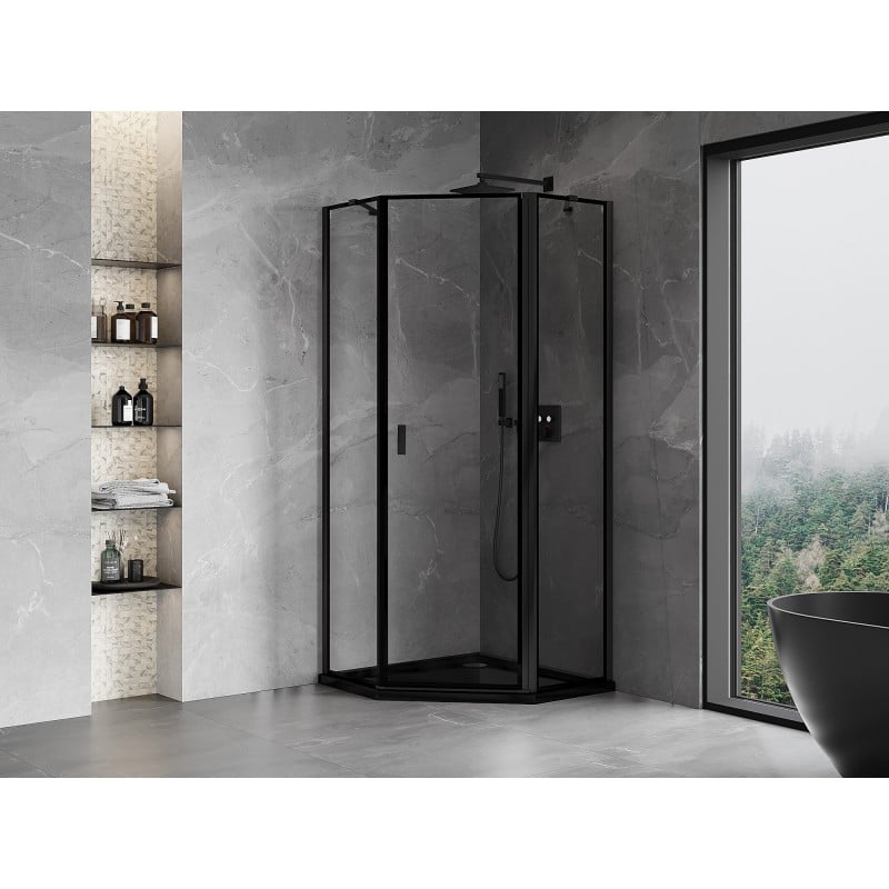 Mexen Mist five-sided shower enclosure, right-hand swing 80 x 80 cm, black frame, black - 8A8-080-080-70-70-P