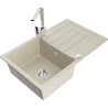 Mexen Bruno granite kitchen sink 1-bowl with drainer and kitchen tap Rita, beige - 6513-69-670300-00