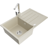 Mexen Bruno granite kitchen sink 1-bowl with drainer and Rita kitchen tap, beige - 6513-69-670300-00