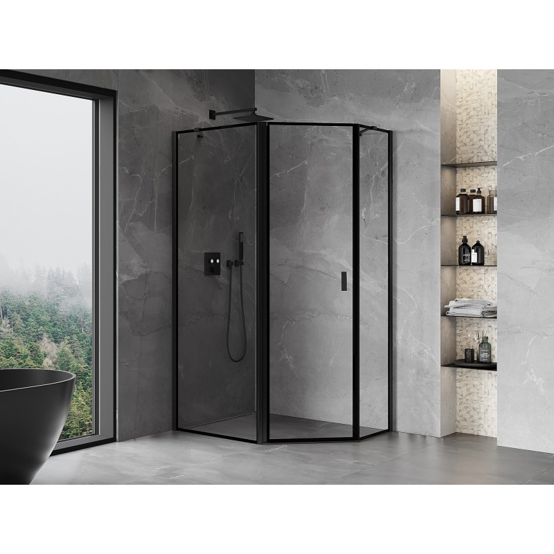 Mexen Mist asymmetrical pentagonal shower enclosure left hinged 100 x 80 cm, black frame, black - 8A8-100-080-70-70-L