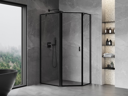 Mexen Mist Asymmetric Pentagonal Shower Enclosure with Left-Hinged Door 100 x 80 cm, Black Frame, Black - 8A8-100-080-70-70-L