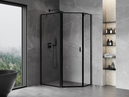 Mexen Mist asymmetrical pentagonal shower enclosure left hinged 100 x 80 cm, black frame, black - 8A8-100-080-70-70-L
