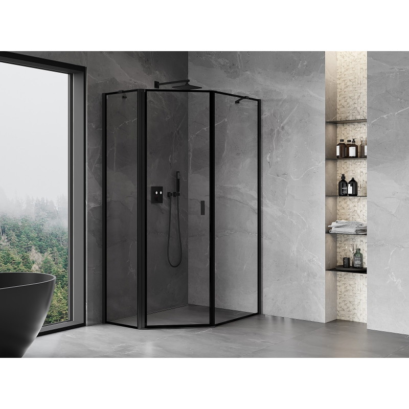 Mexen Mist asymmetrical pentagonal shower cabin with left door 80 x 90 cm, black frame, black - 8A8-080-090-70-70-L