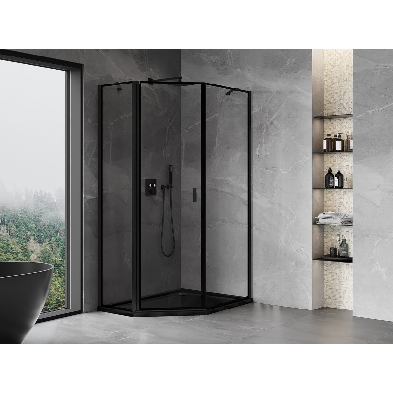 Mexen Mist asymmetrical pentagonal shower cabin with left door 80 x 90 cm, black frame, black - 8A8-080-090-70-70-L
