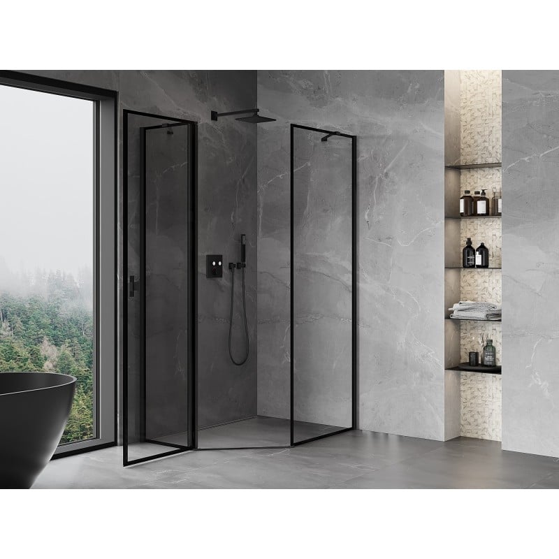 Mexen Mist pentagonal asymmetrical left shower cabin 80 x 100 cm, black frame, black - 8A8-080-100-70-70-L