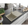 Mexen Bruno granite kitchen sink 1-bowl with drainer and kitchen faucet Rita, beige - 6513-69-670300-69