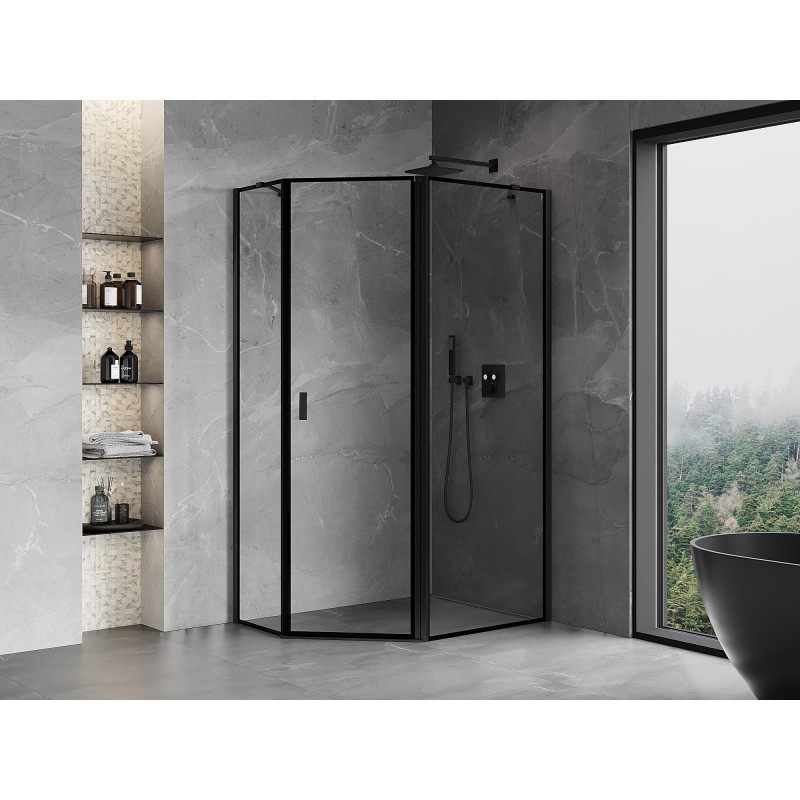 Mexen Mist asymmetrical pentagon shower enclosure, right opening 90 x 80 cm, black frame, black - 8A8-090-080-70-70-P