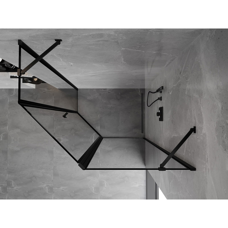 Mexen Mist Pentagonal Asymmetrical Right Hinged Shower Enclosure 100 x 80 cm, Black Frame, Black - 8A8-100-080-70-70-P