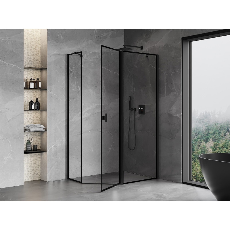 Mexen Mist Pentagonal Asymmetrical Right Hinged Shower Enclosure 100 x 80 cm, Black Frame, Black - 8A8-100-080-70-70-P