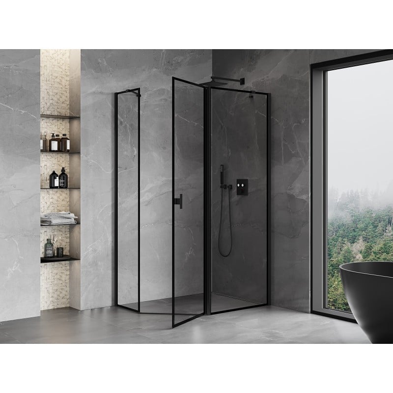 Mexen Mist pentagonal asymmetrical shower enclosure, right door 100 x 80 cm, black frame, black - 8A8-100-080-70-70-P