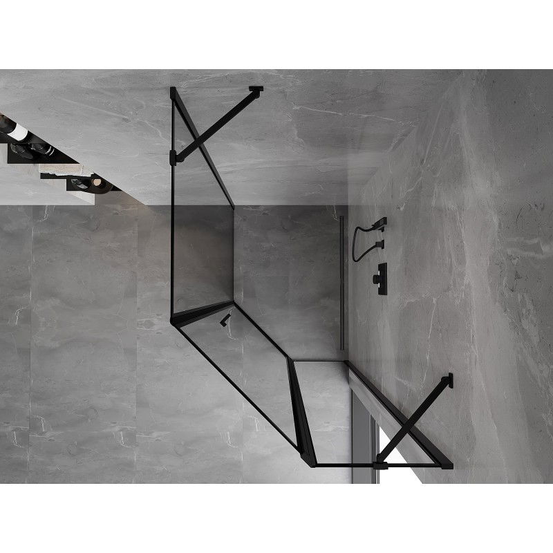 Mexen Mist pentagonal asymmetric shower enclosure, right-handed 80 x 90 cm, black frame, black - 8A8-080-090-70-70-P