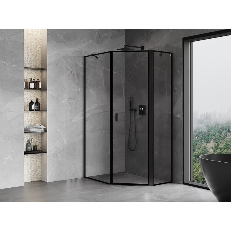 Mexen Mist asymmetric pentagonal shower enclosure, right hinge 90 x 100 cm, black frame, black - 8A8-090-100-70-70-P