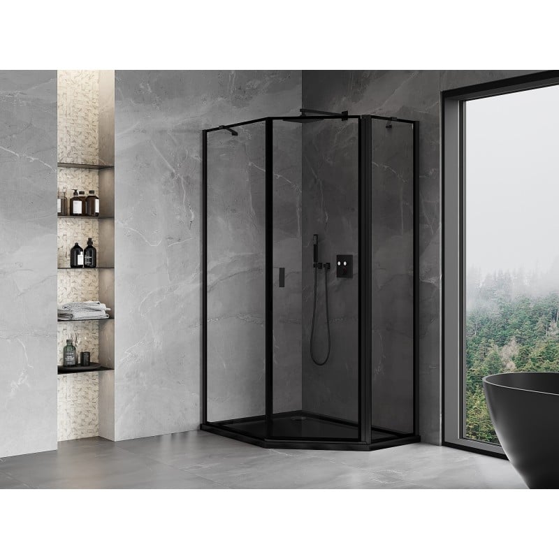 Mexen Mist asymmetric pentagonal shower enclosure, right hinge 90 x 100 cm, black frame, black - 8A8-090-100-70-70-P