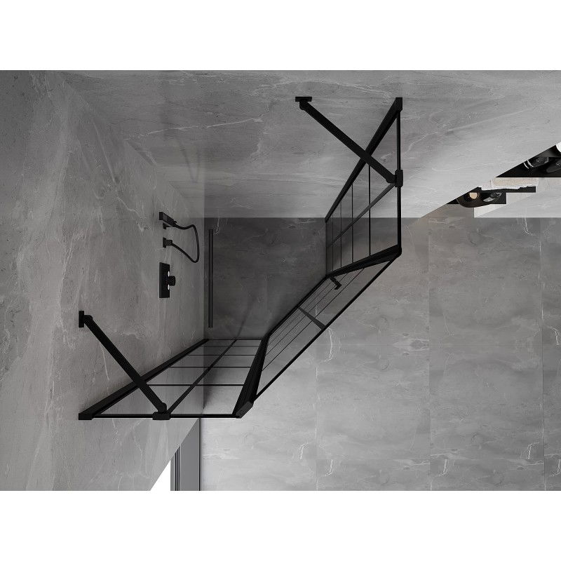 Mexen Mist pentagonal shower enclosure swing left 90 x 90 cm, black grid, black - 8A8-090-090-70-77-L