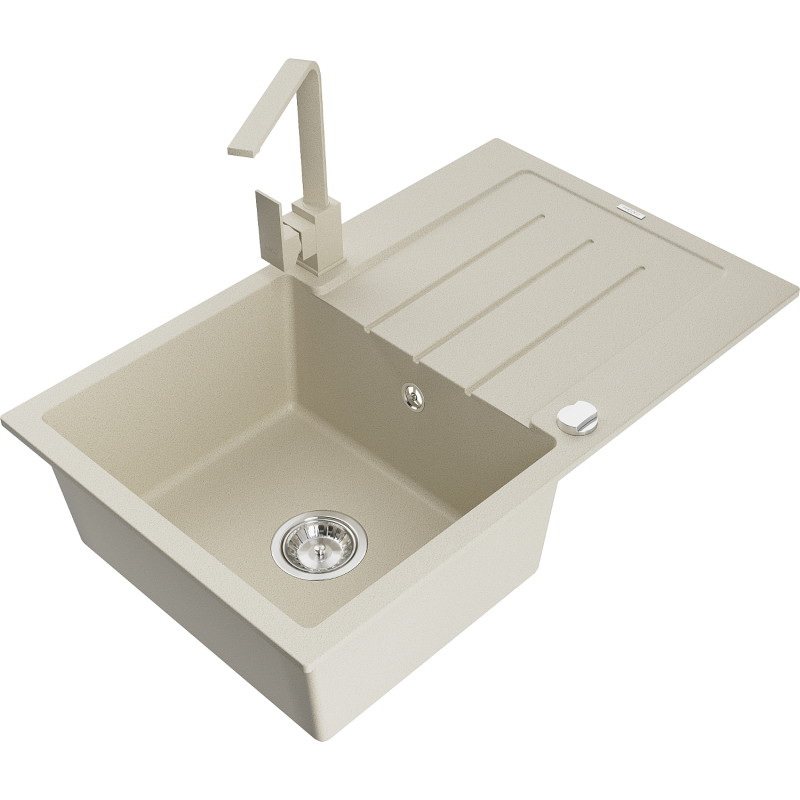 Mexen Bruno granite kitchen sink 1-bowl with drainer and kitchen faucet Rita, beige - 6513-69-670300-69