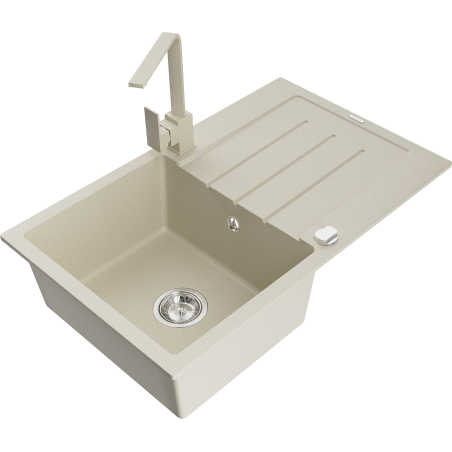 Mexen Bruno 1-bowl granite sink with drainer and Rita kitchen tap, beige - 6513-69-670300-69