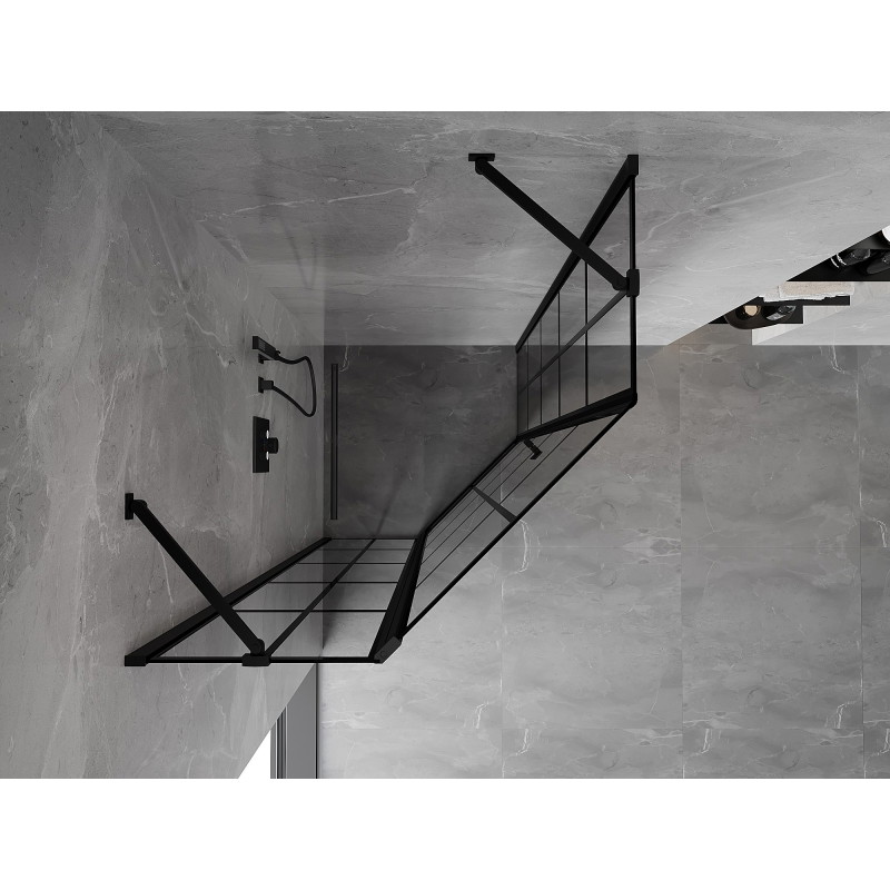 Mexen Mist pentagonal shower enclosure, tilt left 100 x 100 cm, black grid, black - 8A8-100-100-70-77-L